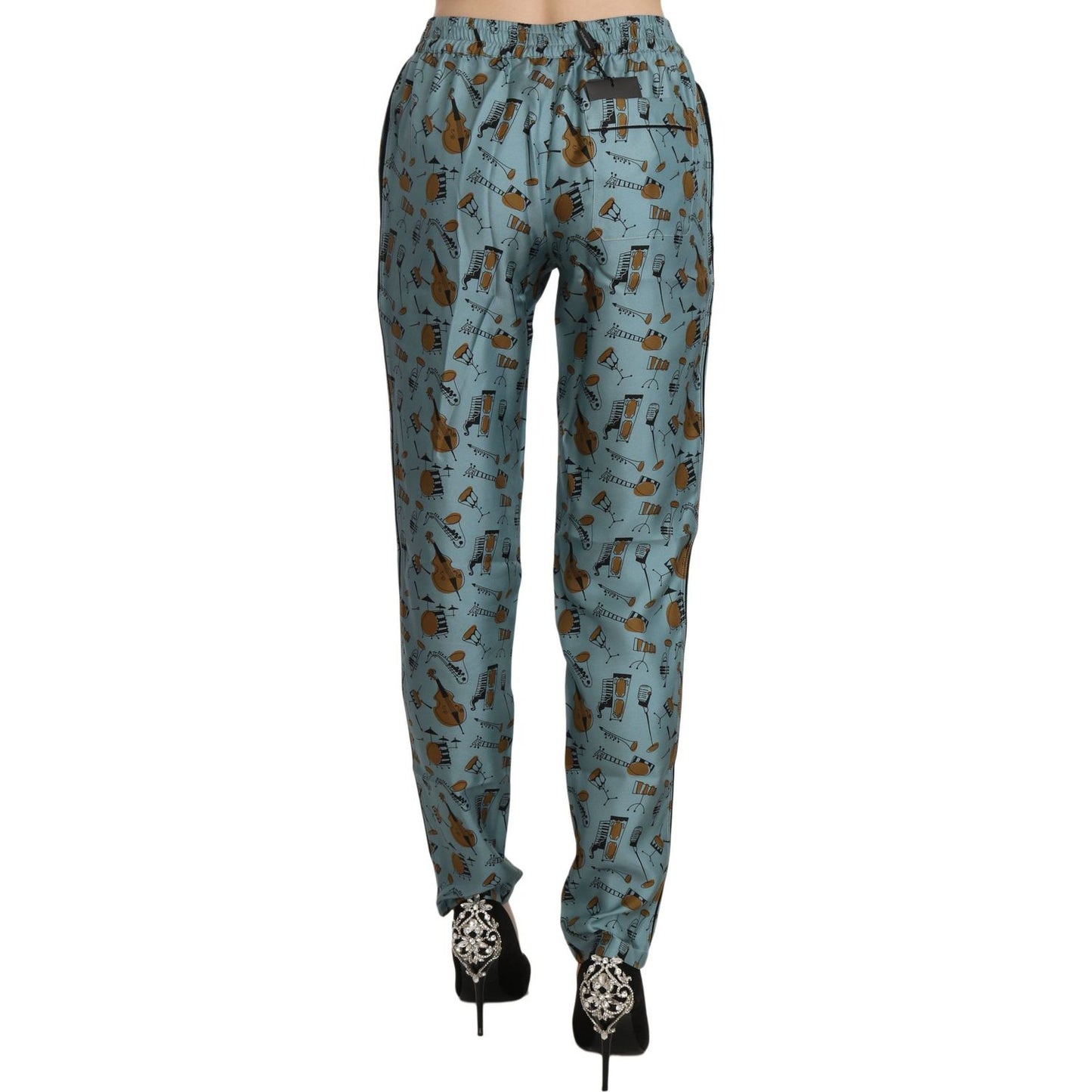 Dolce & Gabbana High Waist Tapered Silk Pants in Blue Print Dolce & Gabbana Dim Gray
