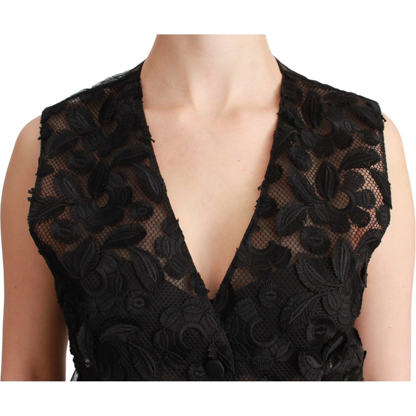 Dolce & Gabbana Elegant Floral Black Silk Blend Vest Dolce & Gabbana Black