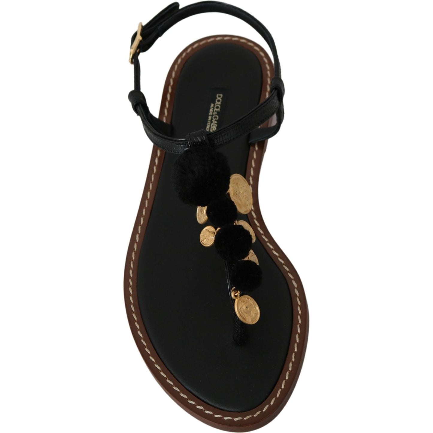 Dolce & Gabbana Pom Pom Flip Flop Ankle Strap Flats