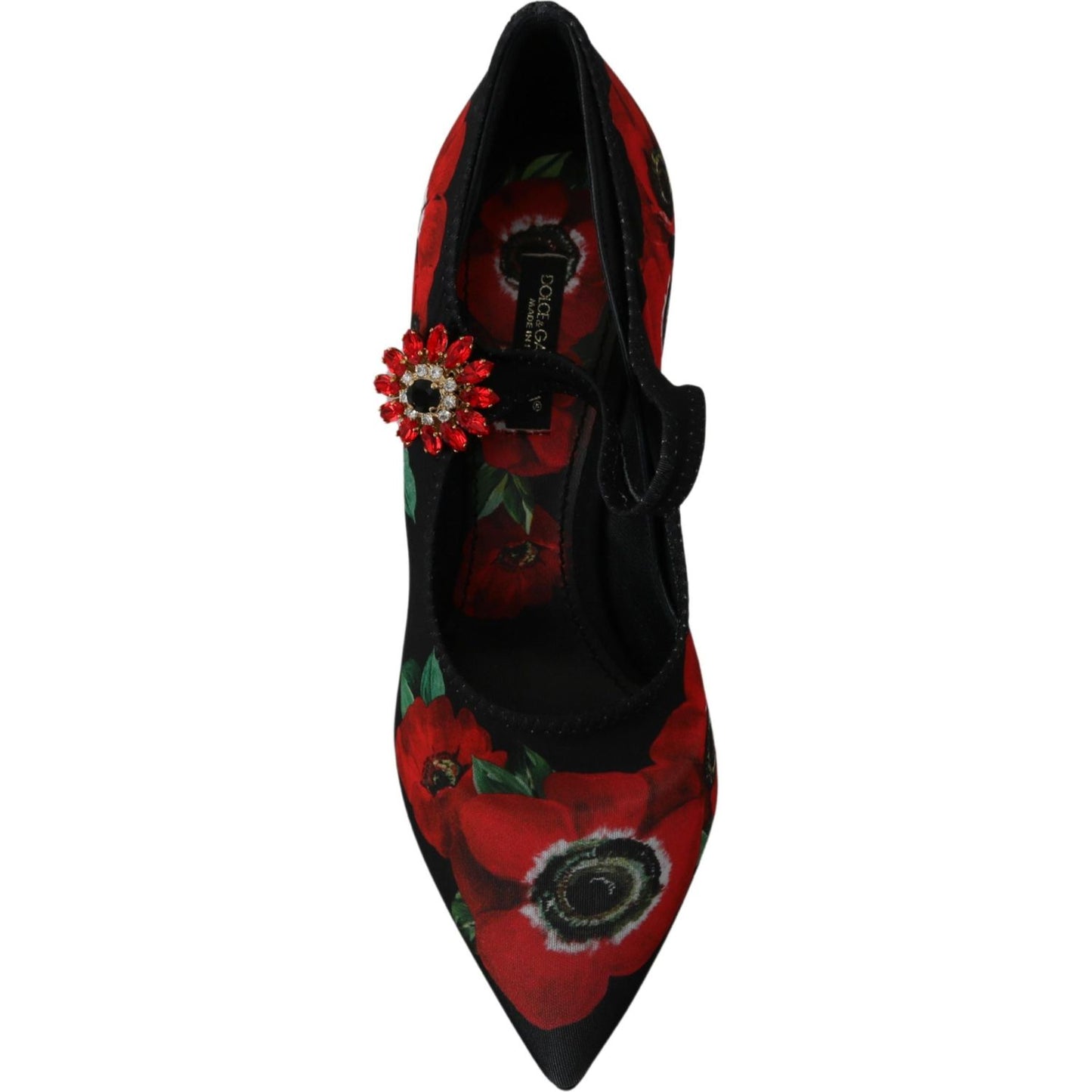 Dolce & Gabbana Floral Mary Janes Pumps with Crystal Detail Shoes Dolce & Gabbana Black