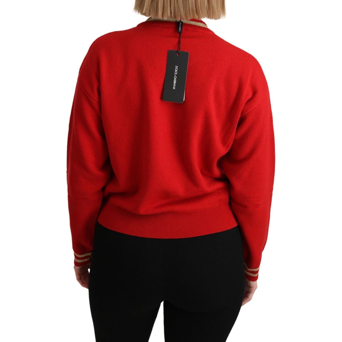 Dolce & Gabbana Radiant Red Cartoon Motive Cashmere Sweater Dolce & Gabbana Firebrick