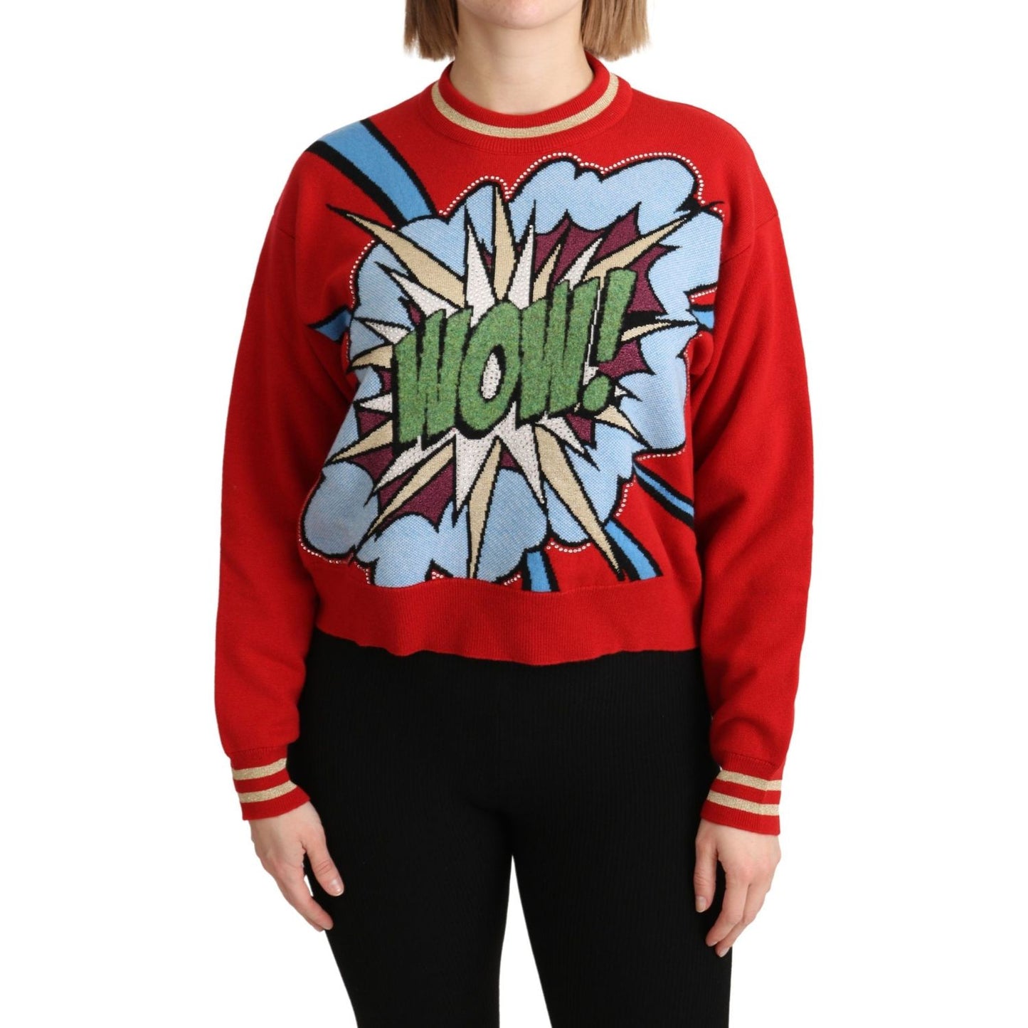 Dolce & Gabbana Radiant Red Cartoon Motive Cashmere Sweater Dolce & Gabbana Black