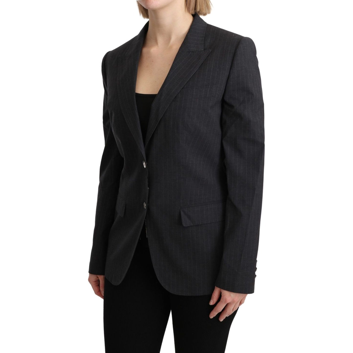 Dolce & Gabbana Elegant Gray Striped Cotton Blazer Dolce & Gabbana Black