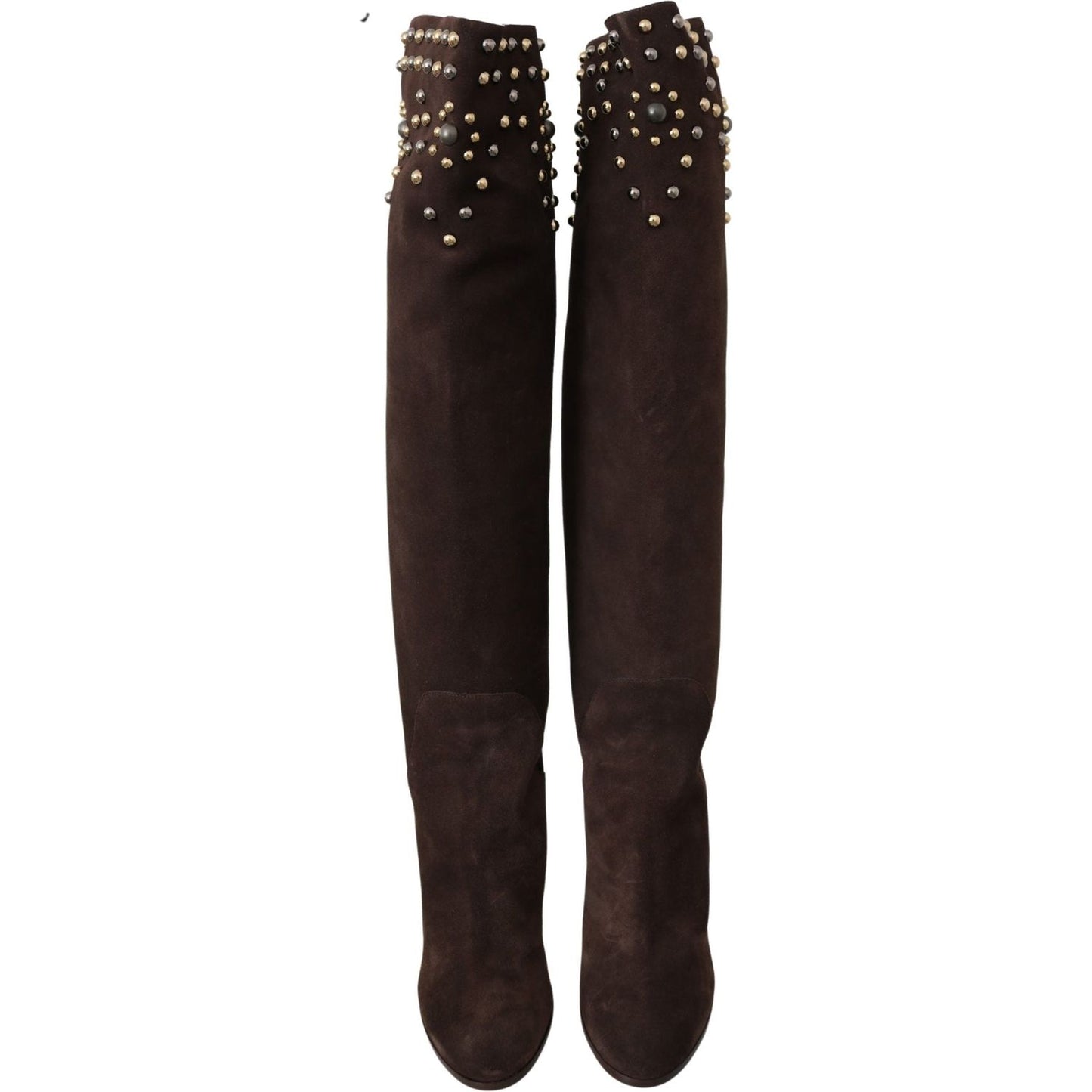Dolce & Gabbana Studded Suede Knee High Boots in Brown Dolce & Gabbana Black
