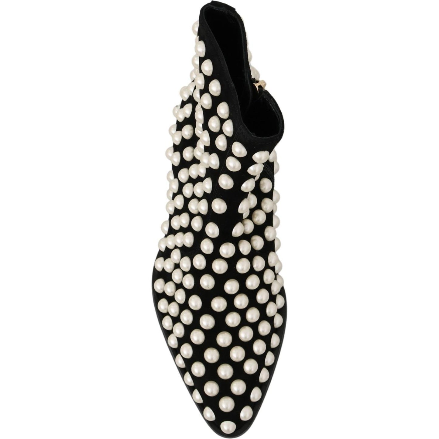 Dolce & Gabbana Chic Black Suede Ankle Boots with Pearls Dolce & Gabbana Black