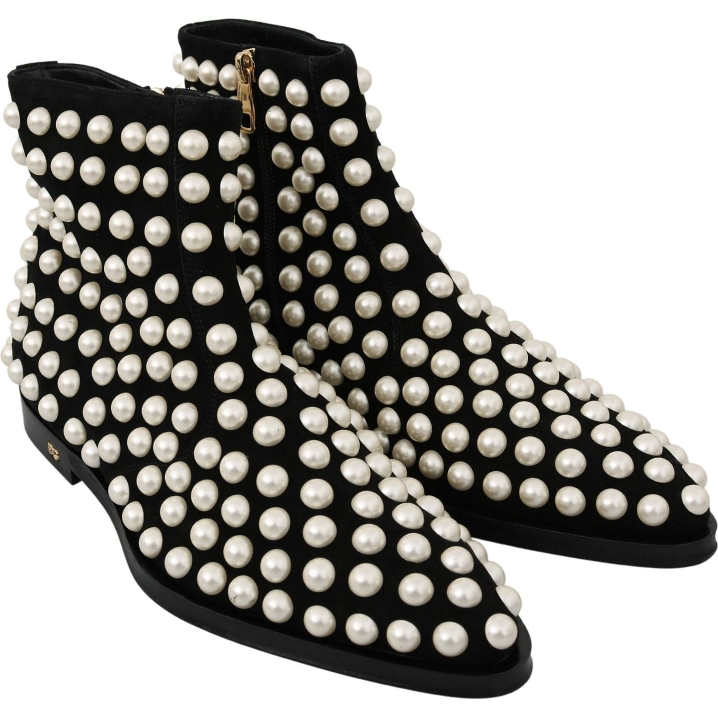 Dolce & Gabbana Chic Black Suede Ankle Boots with Pearls Dolce & Gabbana Black
