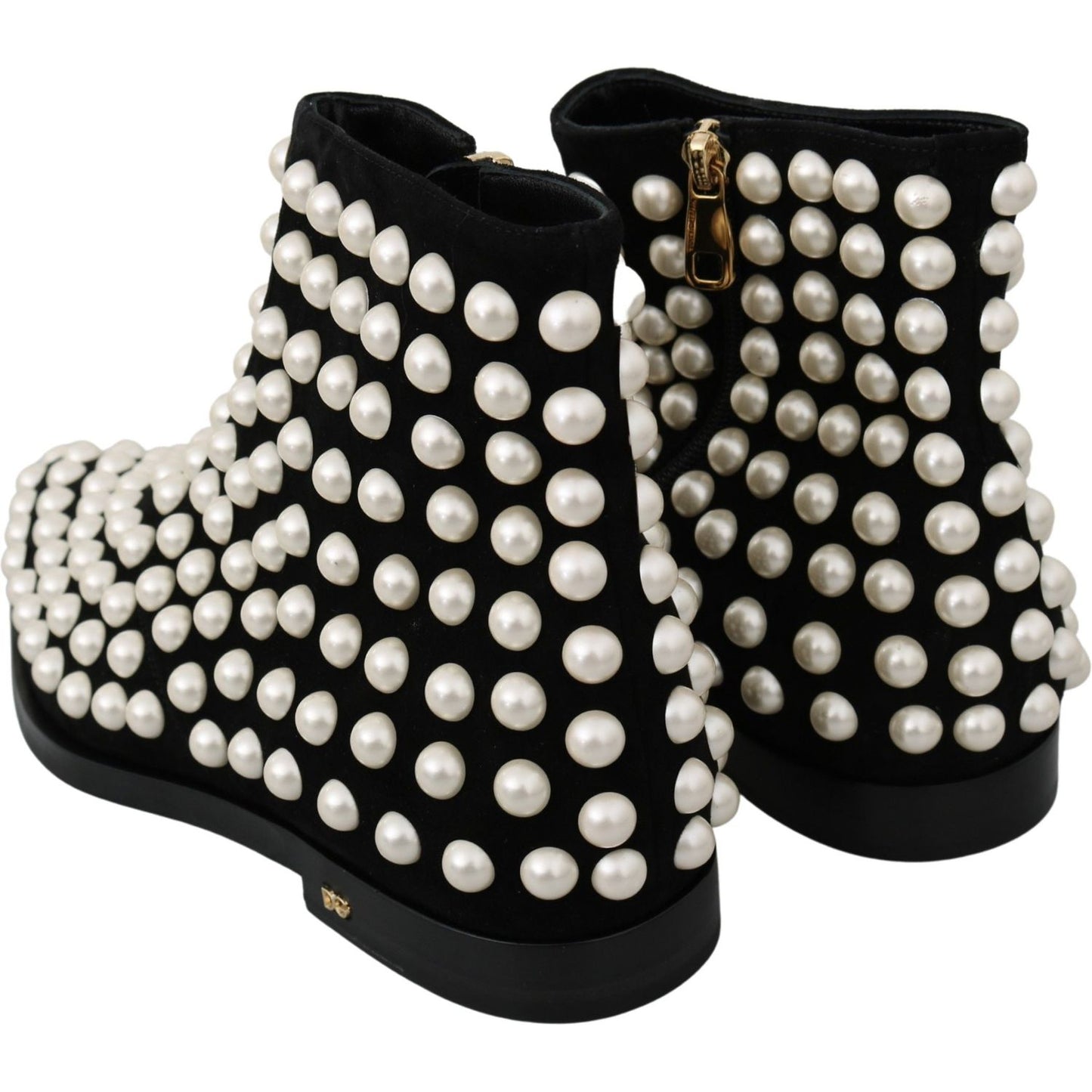 Dolce & Gabbana Chic Black Suede Ankle Boots with Pearls Dolce & Gabbana Black