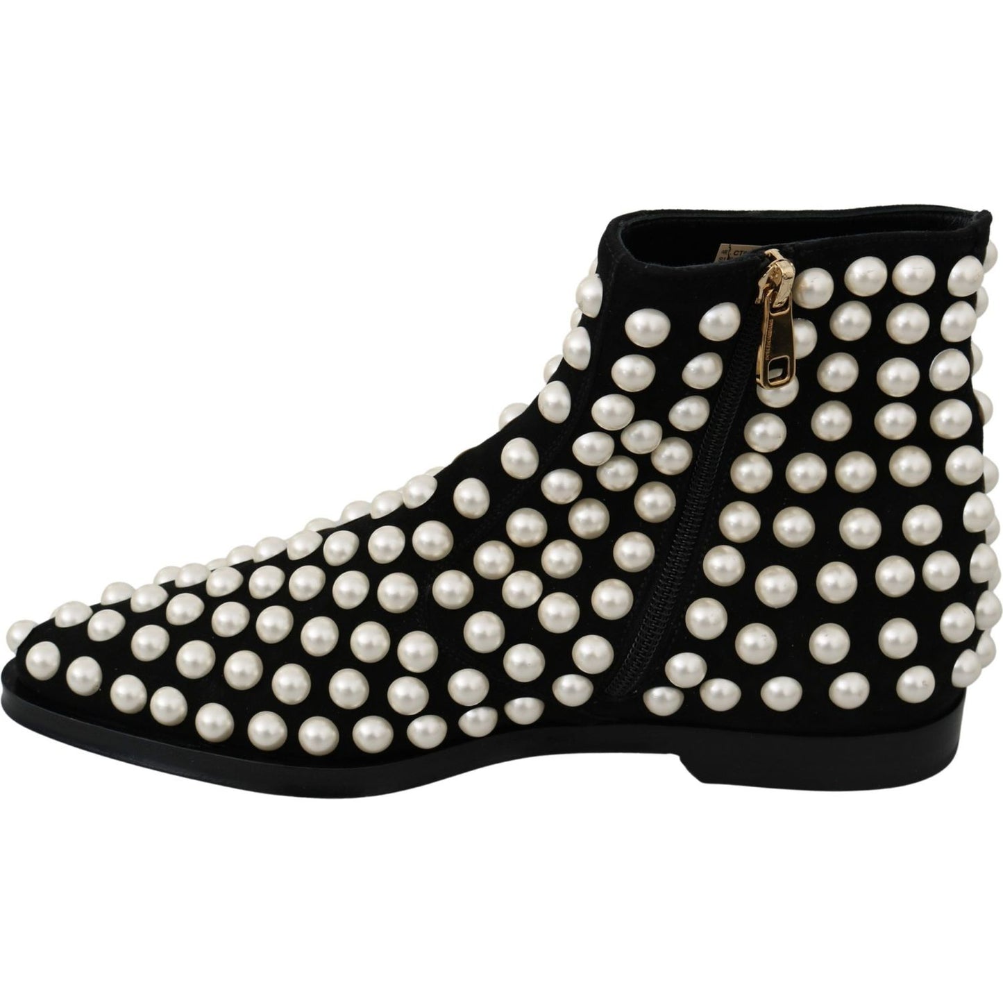 Dolce & Gabbana Chic Black Suede Ankle Boots with Pearls Dolce & Gabbana Black
