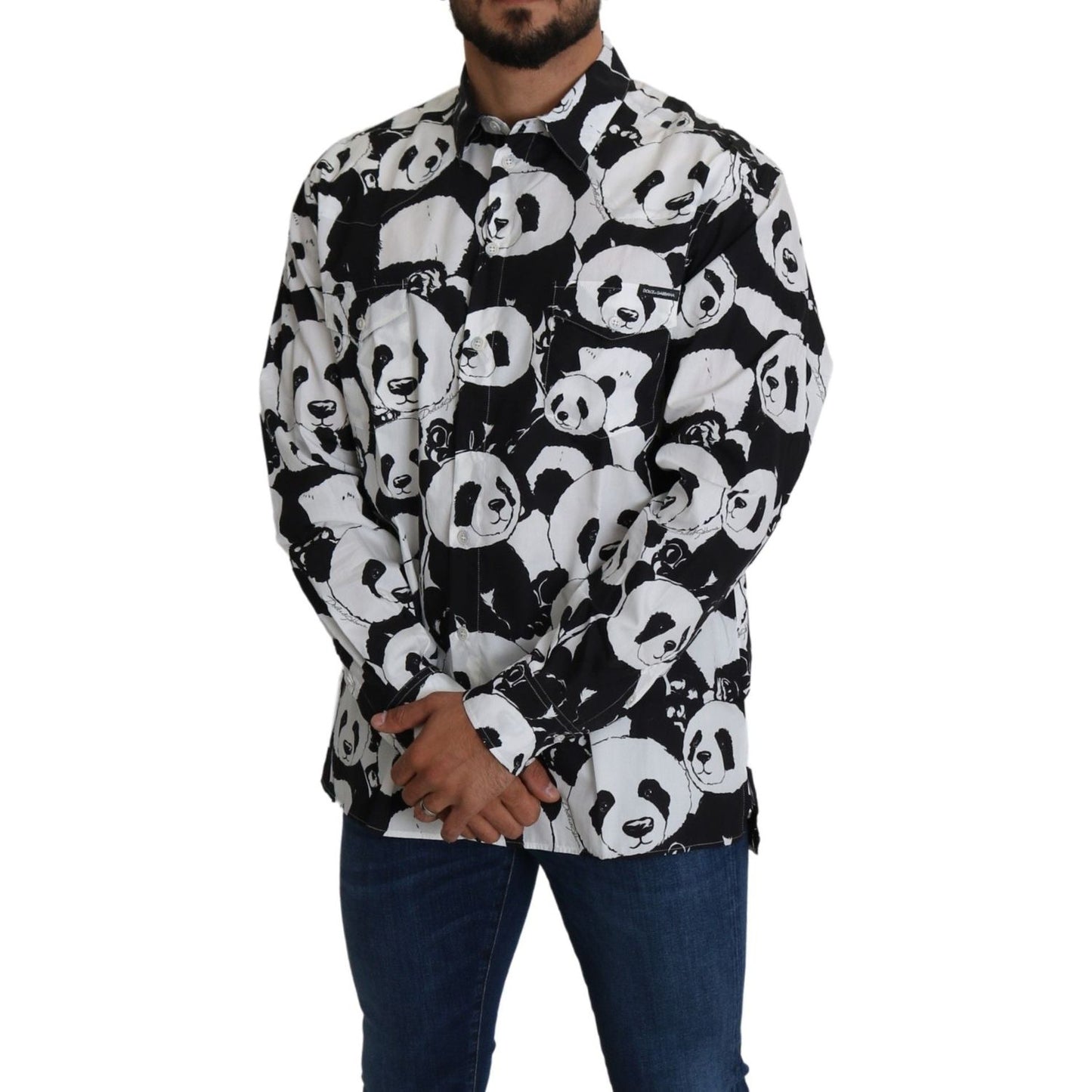 Dolce & Gabbana Panda Print Pure Cotton Shirt - Black White Dolce & Gabbana Gray