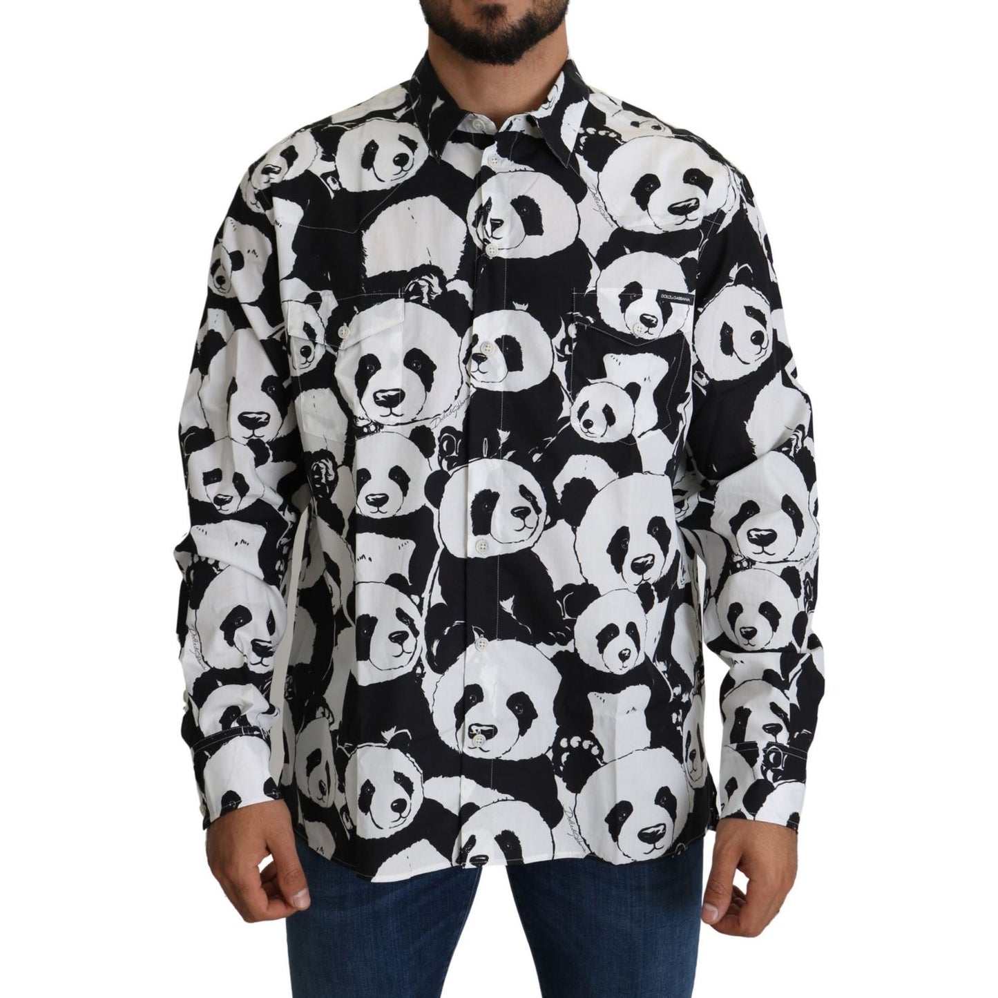 Dolce & Gabbana Panda Print Pure Cotton Shirt - Black White Dolce & Gabbana Light Gray