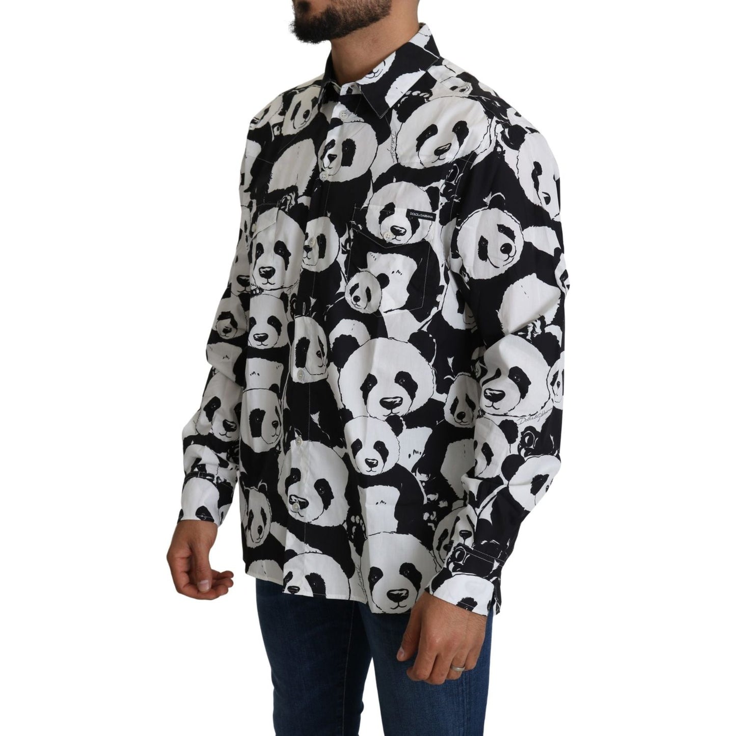 Dolce & Gabbana Panda Print Pure Cotton Shirt - Black White Dolce & Gabbana Light Gray