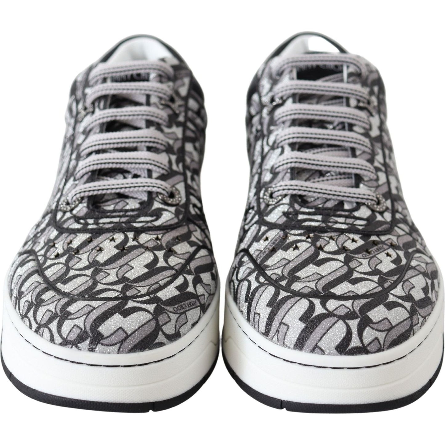 Jimmy Choo Glittering Slip-On Sneakers - Silver and Black Jimmy Choo Gray