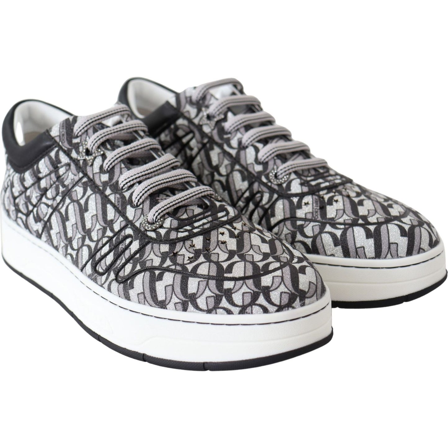 Jimmy Choo Glittering Slip-On Sneakers - Silver and Black Jimmy Choo Gray