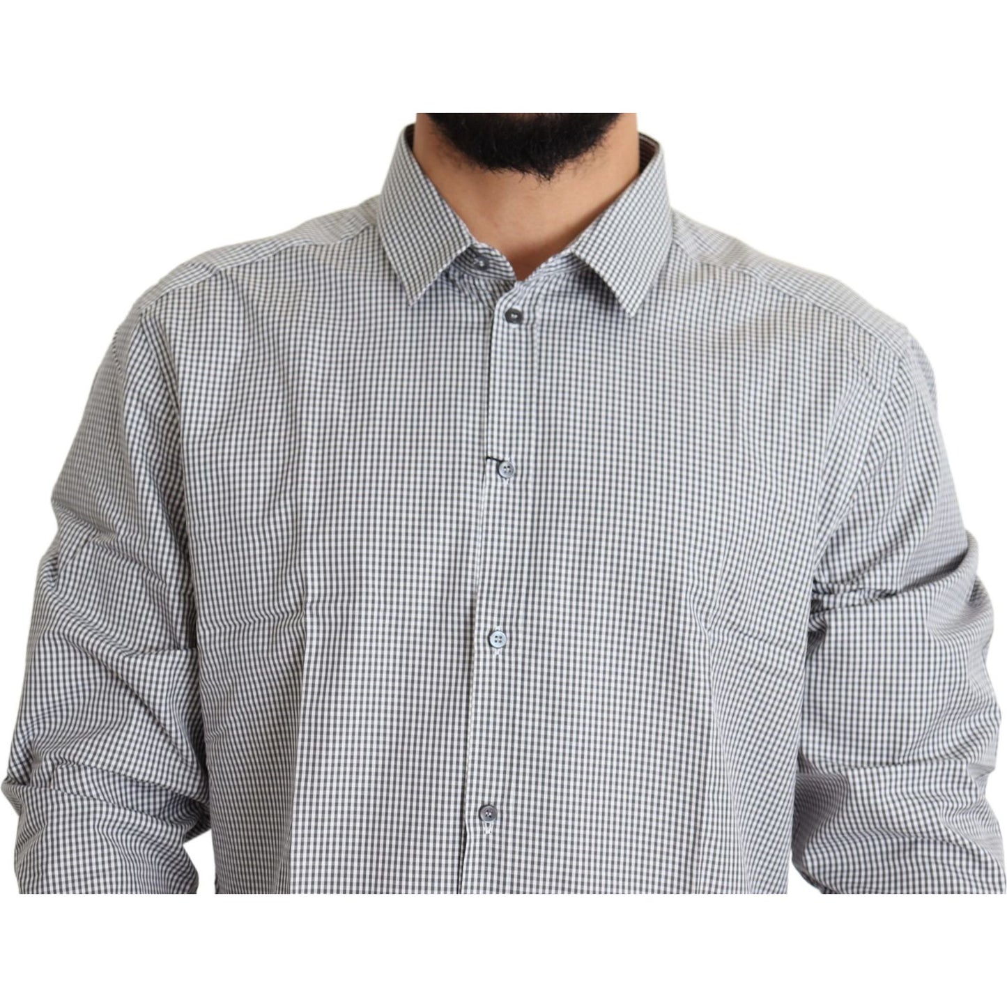 Dolce & Gabbana Checkered Slim Fit Cotton Dress Shirt Dolce & Gabbana Gray