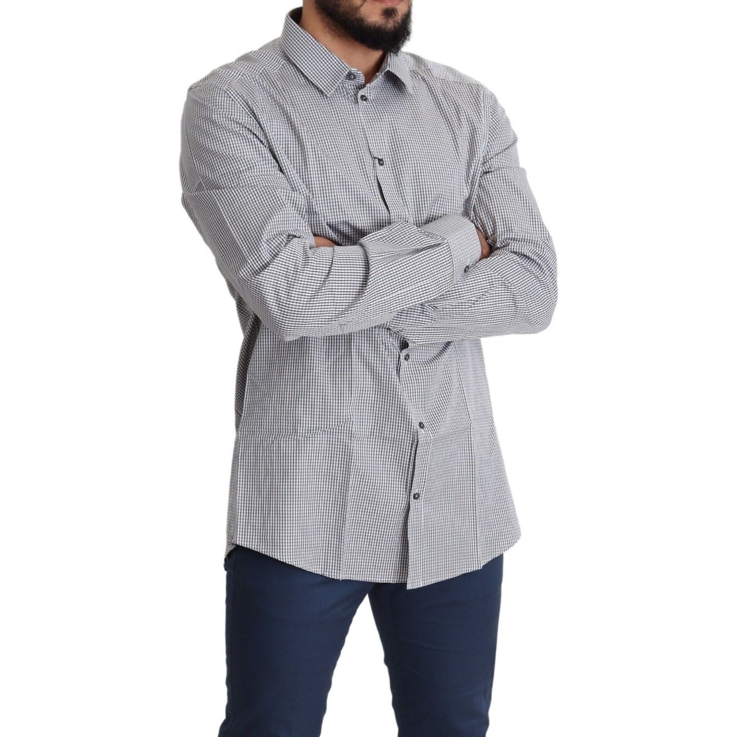 Dolce & Gabbana Checkered Slim Fit Cotton Dress Shirt Dolce & Gabbana Dark Gray