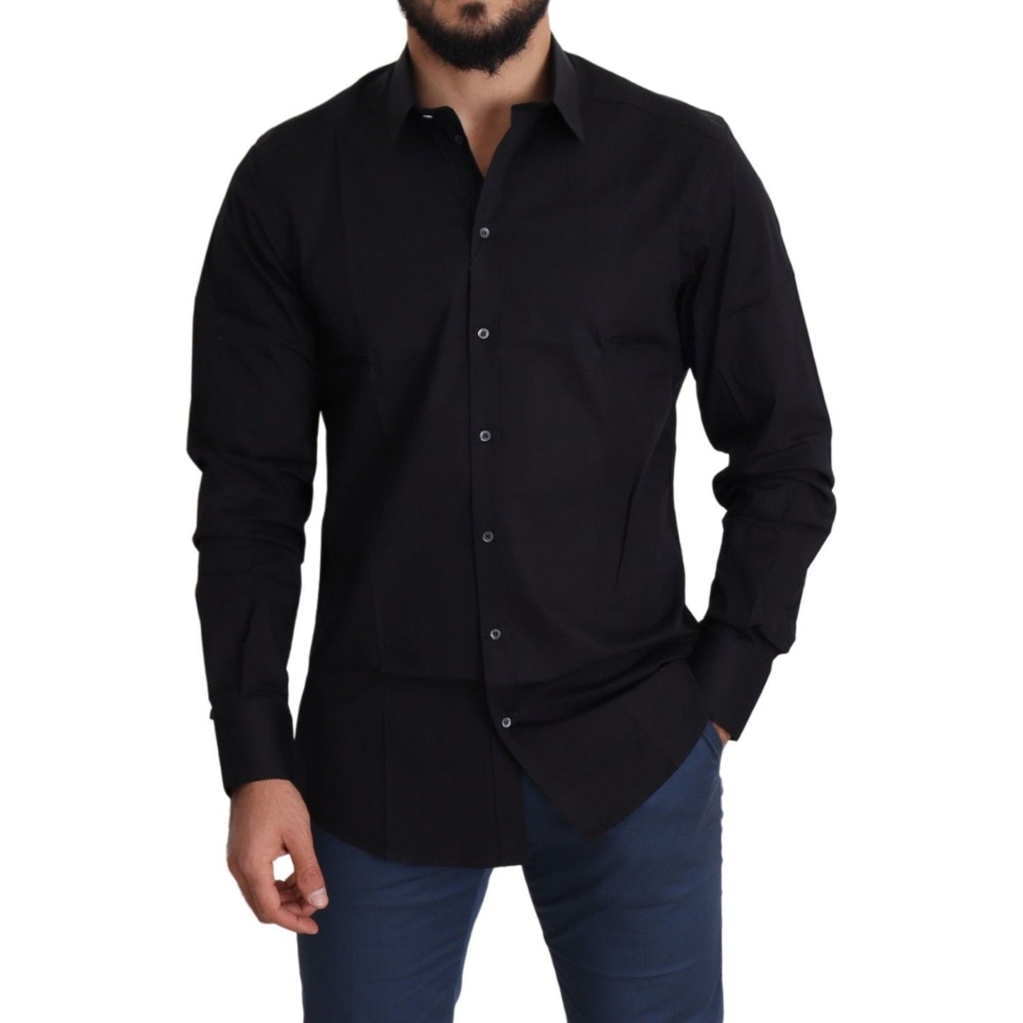 Dolce & Gabbana Elegant Black Cotton Stretch Dress Shirt Dolce & Gabbana Black