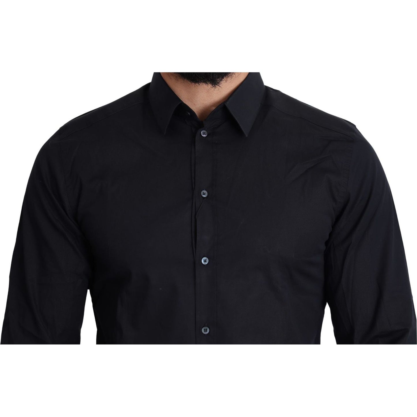 Dolce & Gabbana Sleek Black Slim Fit Cotton Stretch Dress Shirt Dolce & Gabbana Black