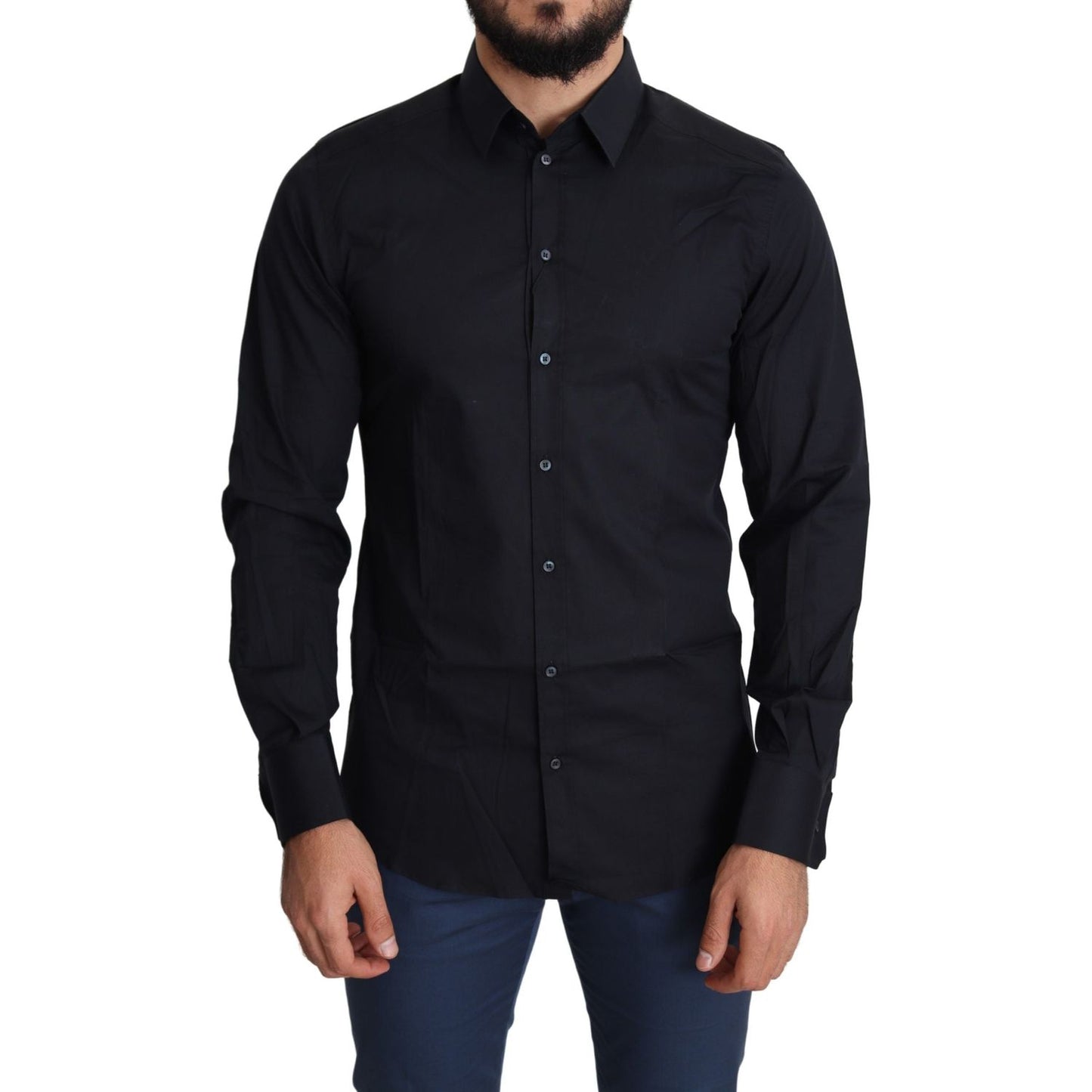 Dolce & Gabbana Sleek Black Slim Fit Cotton Stretch Dress Shirt Dolce & Gabbana Black