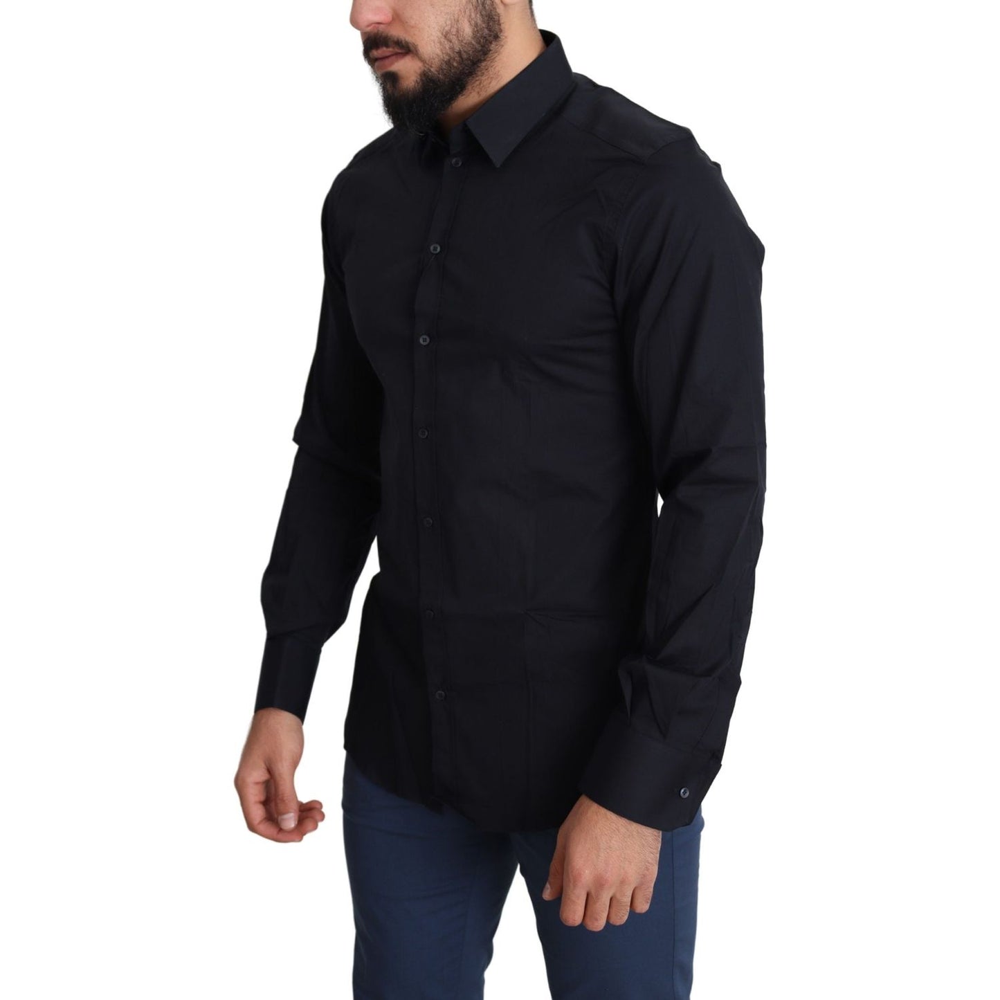 Dolce & Gabbana Sleek Black Slim Fit Cotton Stretch Dress Shirt Dolce & Gabbana Black