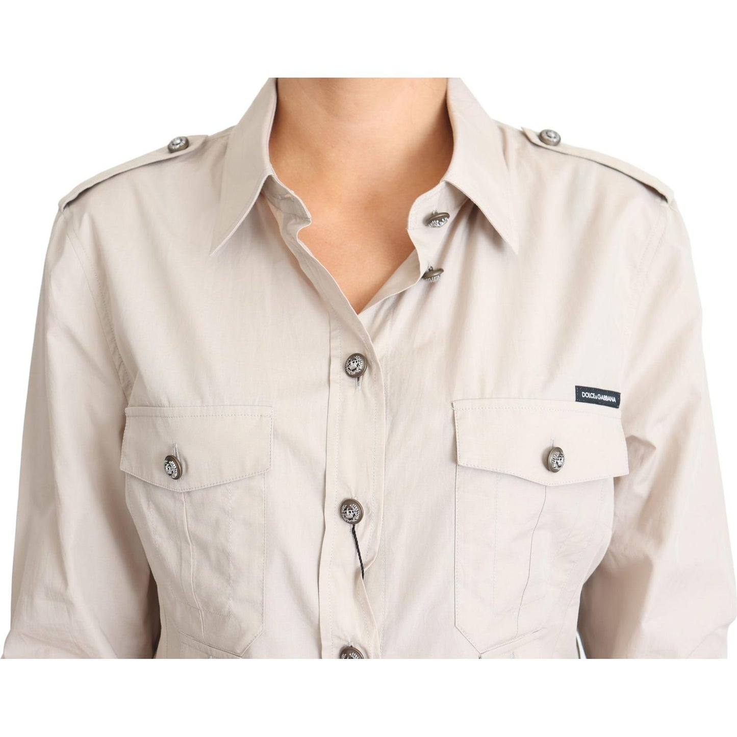 Dolce & Gabbana Elegant Beige Cotton Safari Shirt Dolce & Gabbana Light Gray