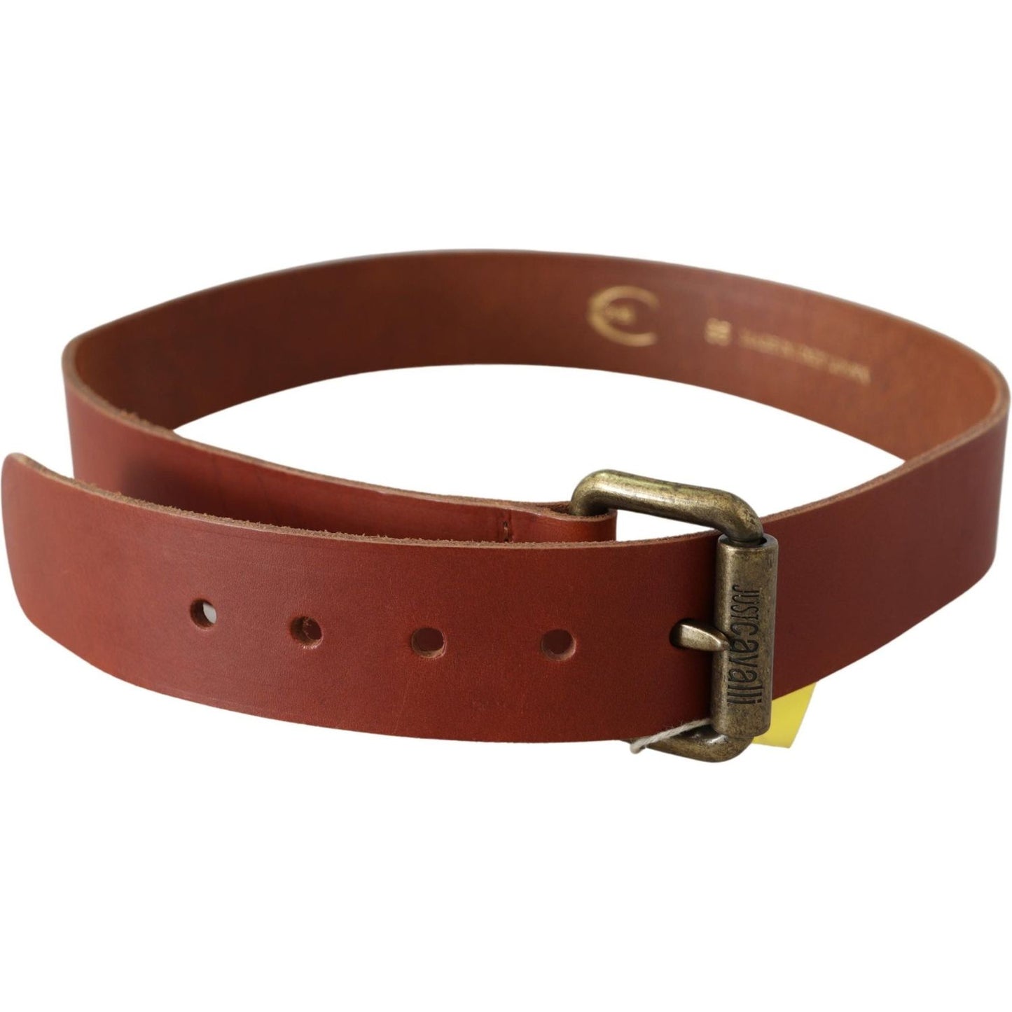 Just Cavalli Chic Brown Leather Logo Waist Belt Belt Just Cavalli Saddle Brown