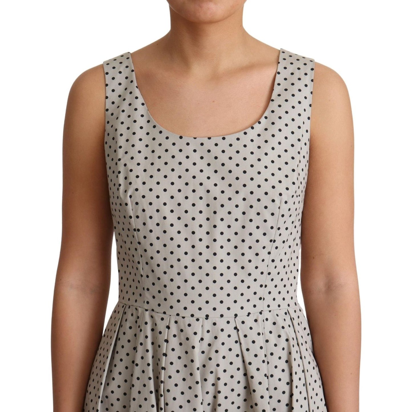 Dolce & Gabbana Polka-Dotted Beige Sleeveless A-line Dress Dresses Dolce & Gabbana Rosy Brown