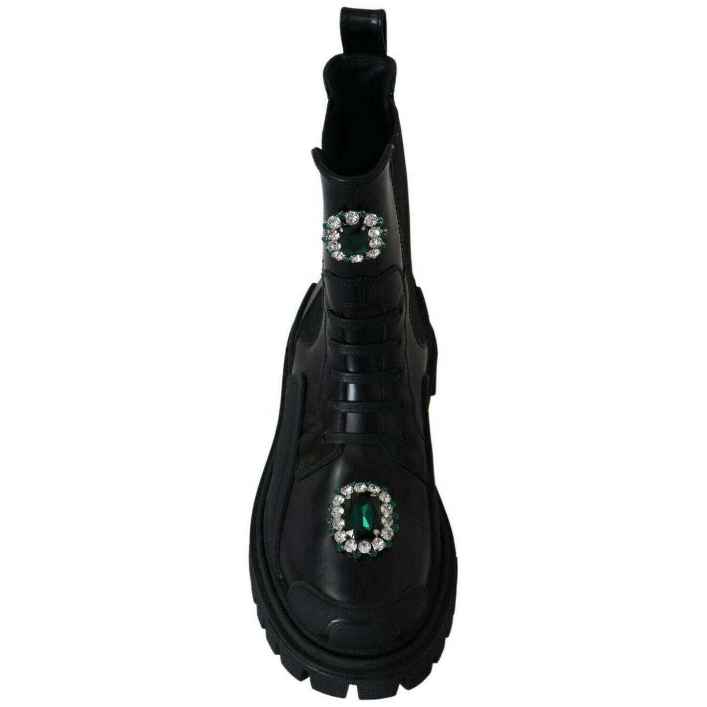 Dolce & Gabbana Elegant Black Leather Combat Boots with Crystal Detail Dolce & Gabbana Black