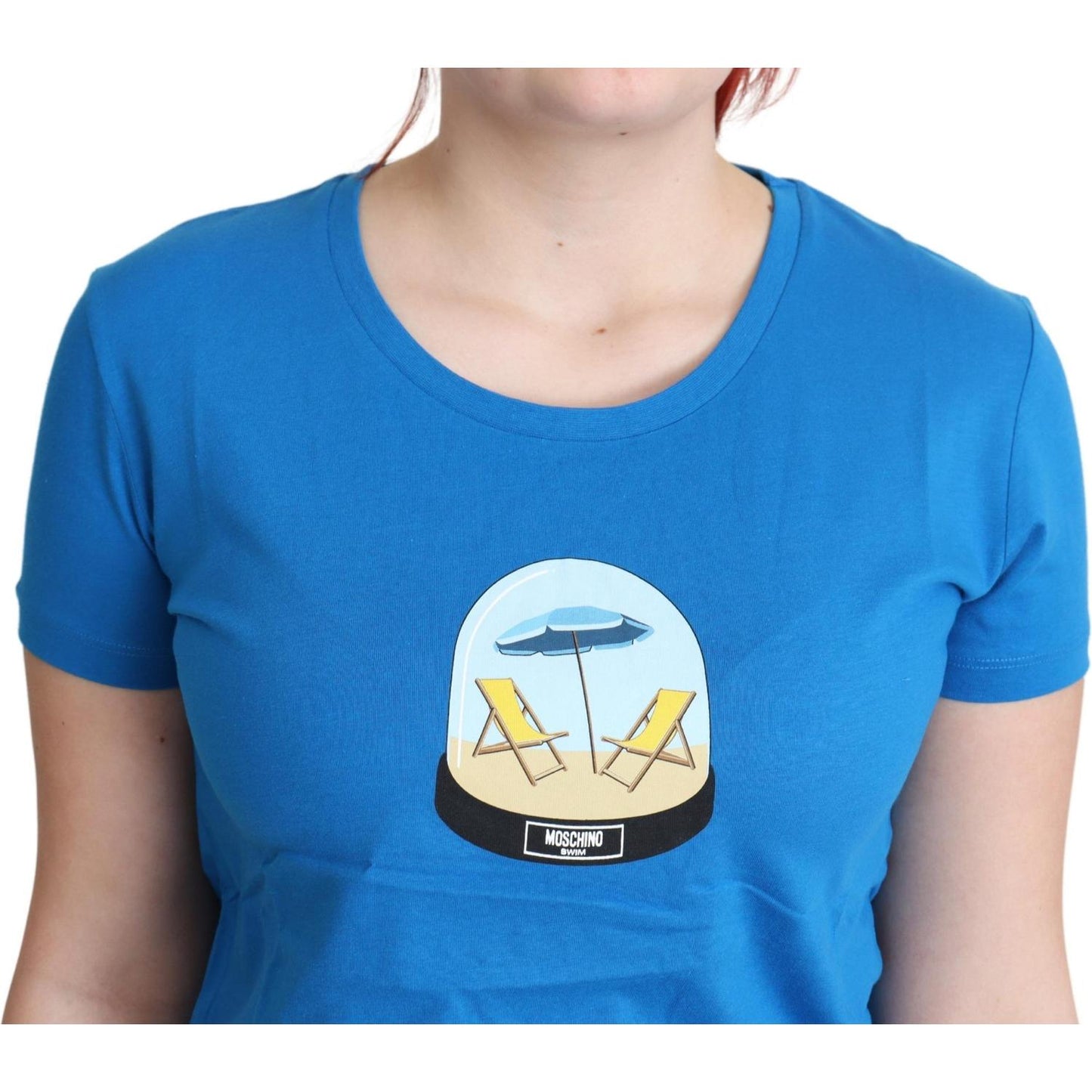 Moschino Chic Blue Cotton Tee with Iconic Print Moschino Gray