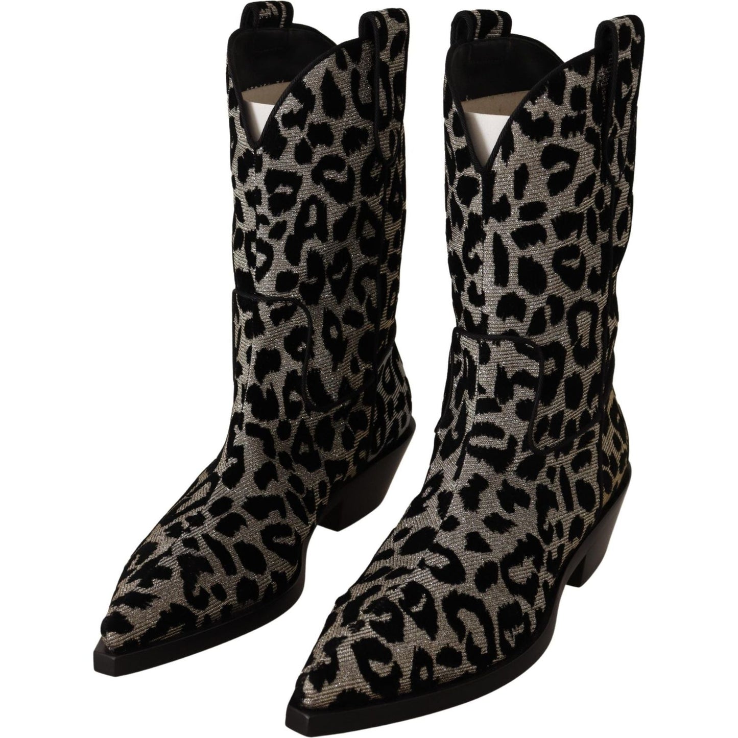 Dolce & Gabbana Elegant Leopard Print Mid Calf Boots Dolce & Gabbana Black