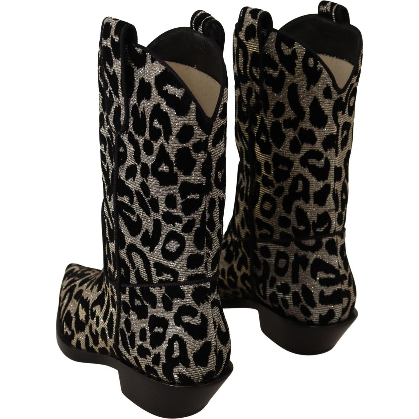 Dolce & Gabbana Elegant Leopard Print Mid Calf Boots Dolce & Gabbana Black