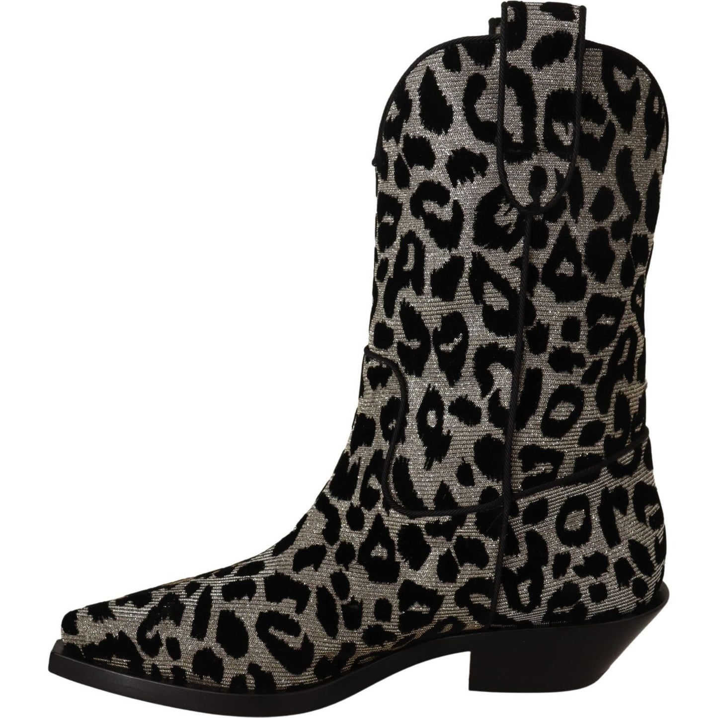 Dolce & Gabbana Elegant Leopard Print Mid Calf Boots Dolce & Gabbana Black