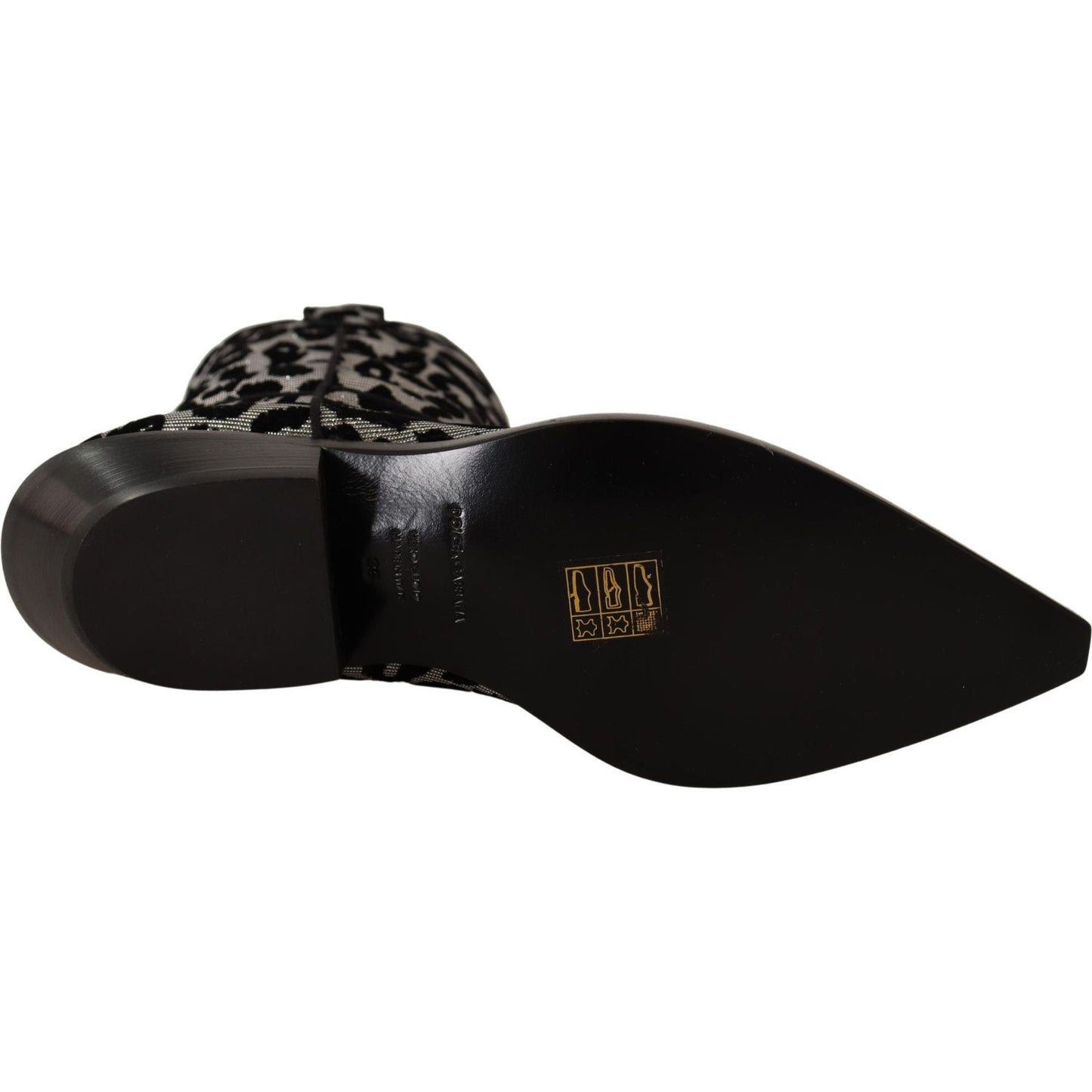 Dolce & Gabbana Elegant Leopard Print Mid Calf Boots Dolce & Gabbana Black