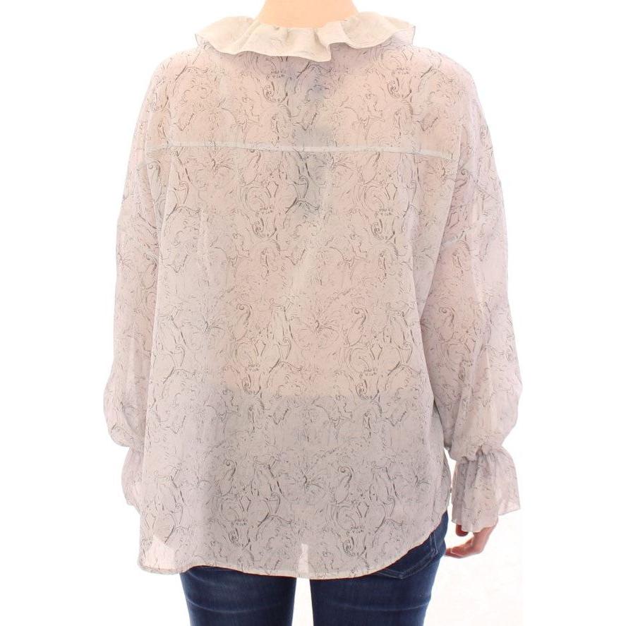 Vika Gazinskaya Elegant Blue Cotton Tunic Blouse Vika Gazinskaya Gray