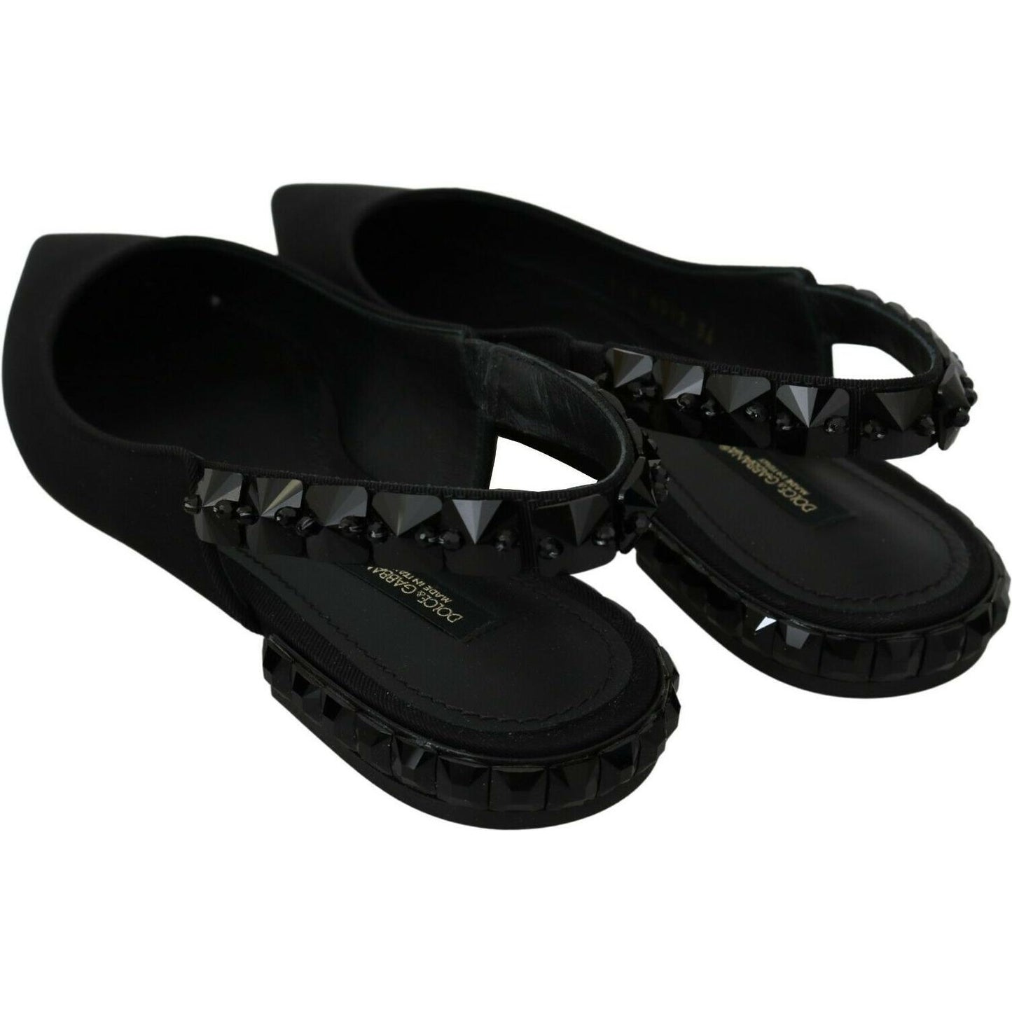 Dolce & Gabbana Elegant Silk Blend Slingback Flats with Crystals Dolce & Gabbana Black