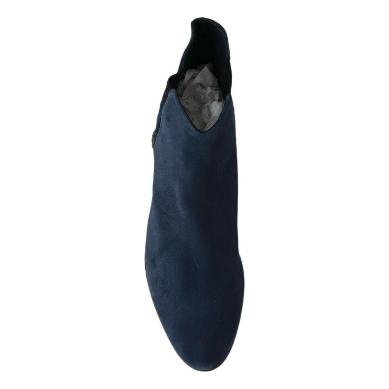 Dolce & Gabbana Chic Blue Suede Mid-Calf Boots with Stud Details Dolce & Gabbana Dark Slate Gray