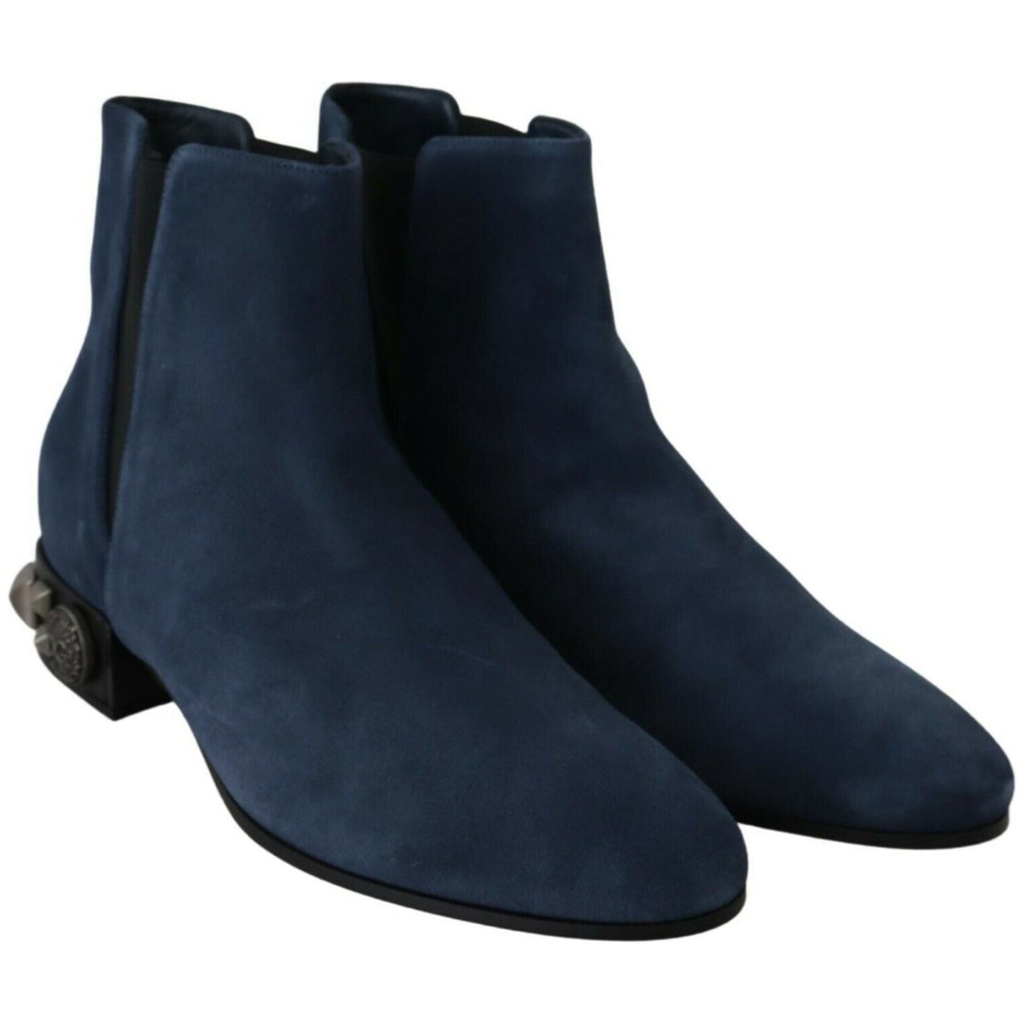 Dolce & Gabbana Chic Blue Suede Mid-Calf Boots with Stud Details Dolce & Gabbana Dark Slate Gray
