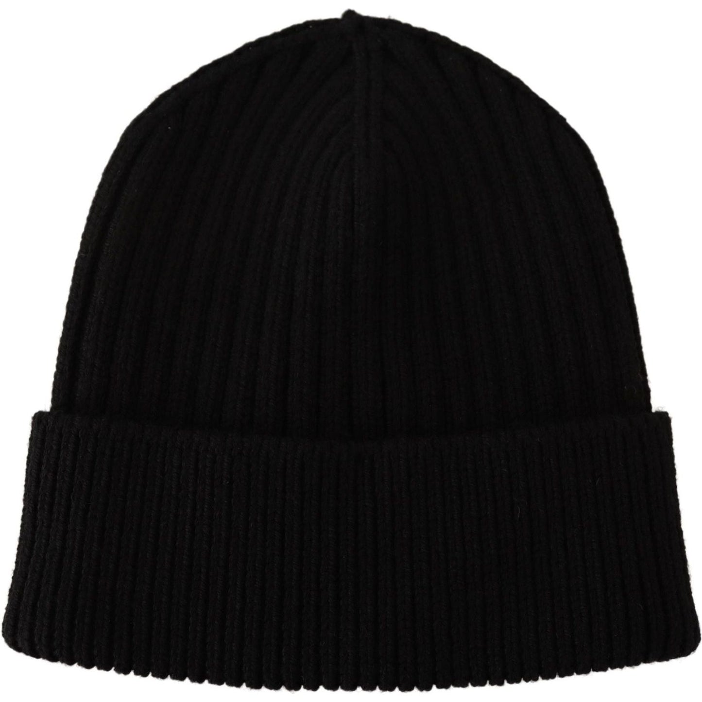 Dolce & Gabbana Elegant Cable Knit Wool Beanie with Fleece Liner Beanie Hat Dolce & Gabbana Black