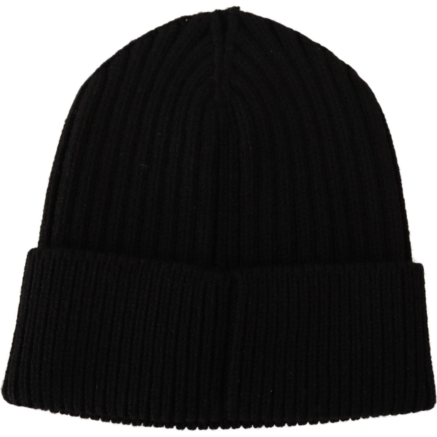 Dolce & Gabbana Elegant Cable Knit Wool Beanie with Fleece Liner Beanie Hat Dolce & Gabbana Black