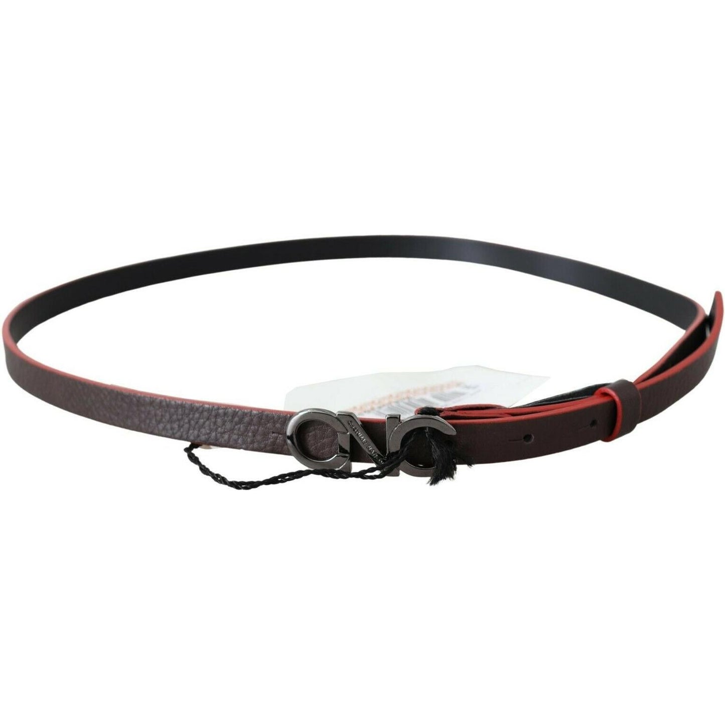 Costume National Maroon & Black Italian Leather Fashion Belt WOMAN BELTS Costume National Dark Slate Gray