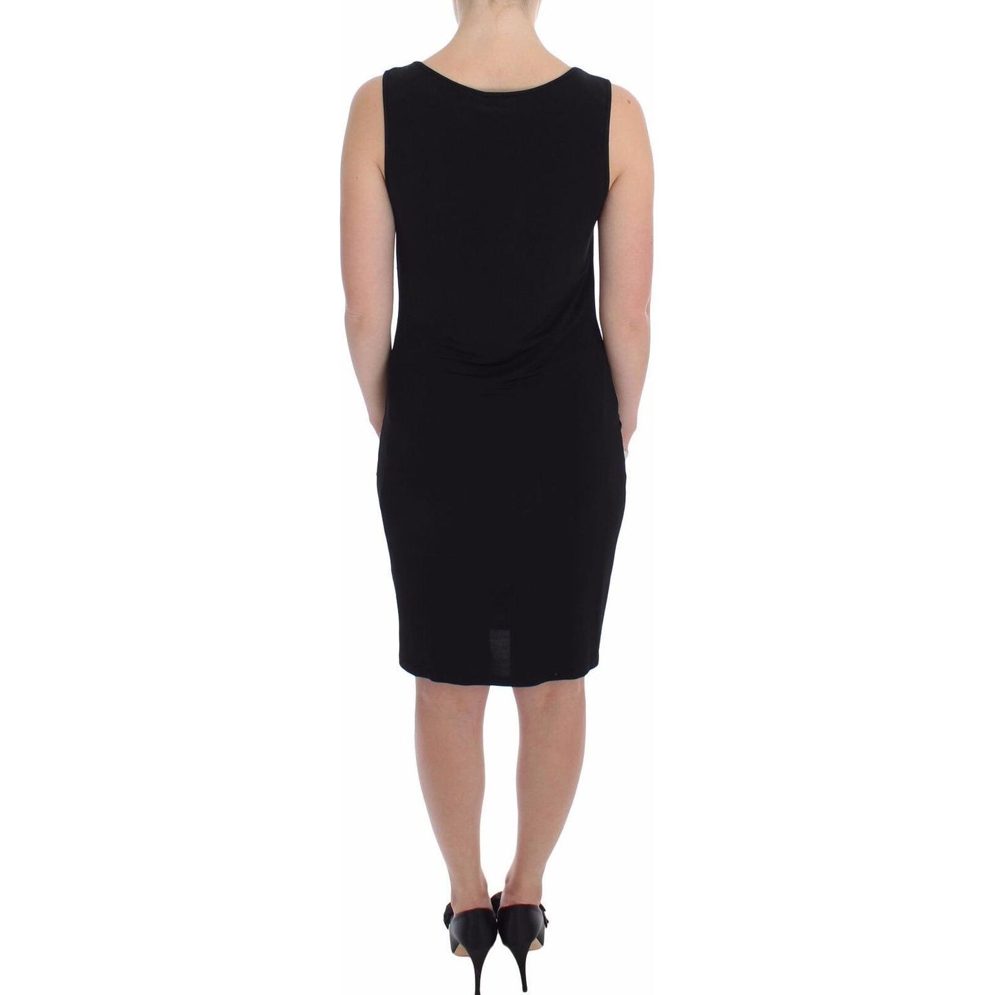 Roccobarocco Elegant Black Sheath Jersey Knee-Length Dress WOMAN DRESSES Roccobarocco Black