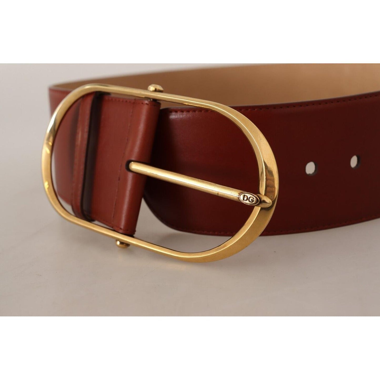 Dolce & Gabbana Elegant Maroon Leather Belt with Gold Accents Dolce & Gabbana Saddle Brown