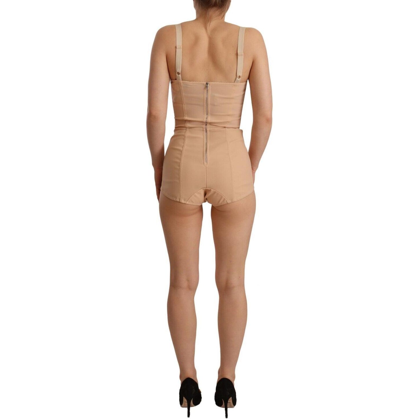 Dolce & Gabbana Beige Lace Panel Stretch Bodysuit Dolce & Gabbana Rosy Brown