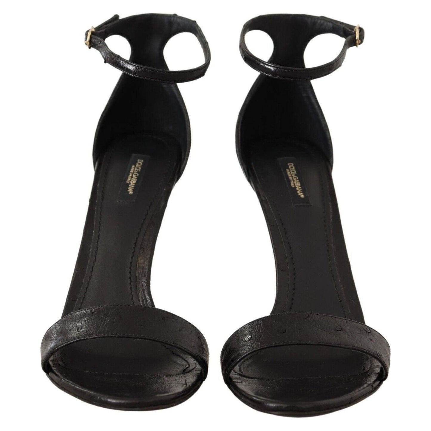 Dolce & Gabbana Elegant Ostrich Leather Ankle Strap Heels Dolce & Gabbana Black
