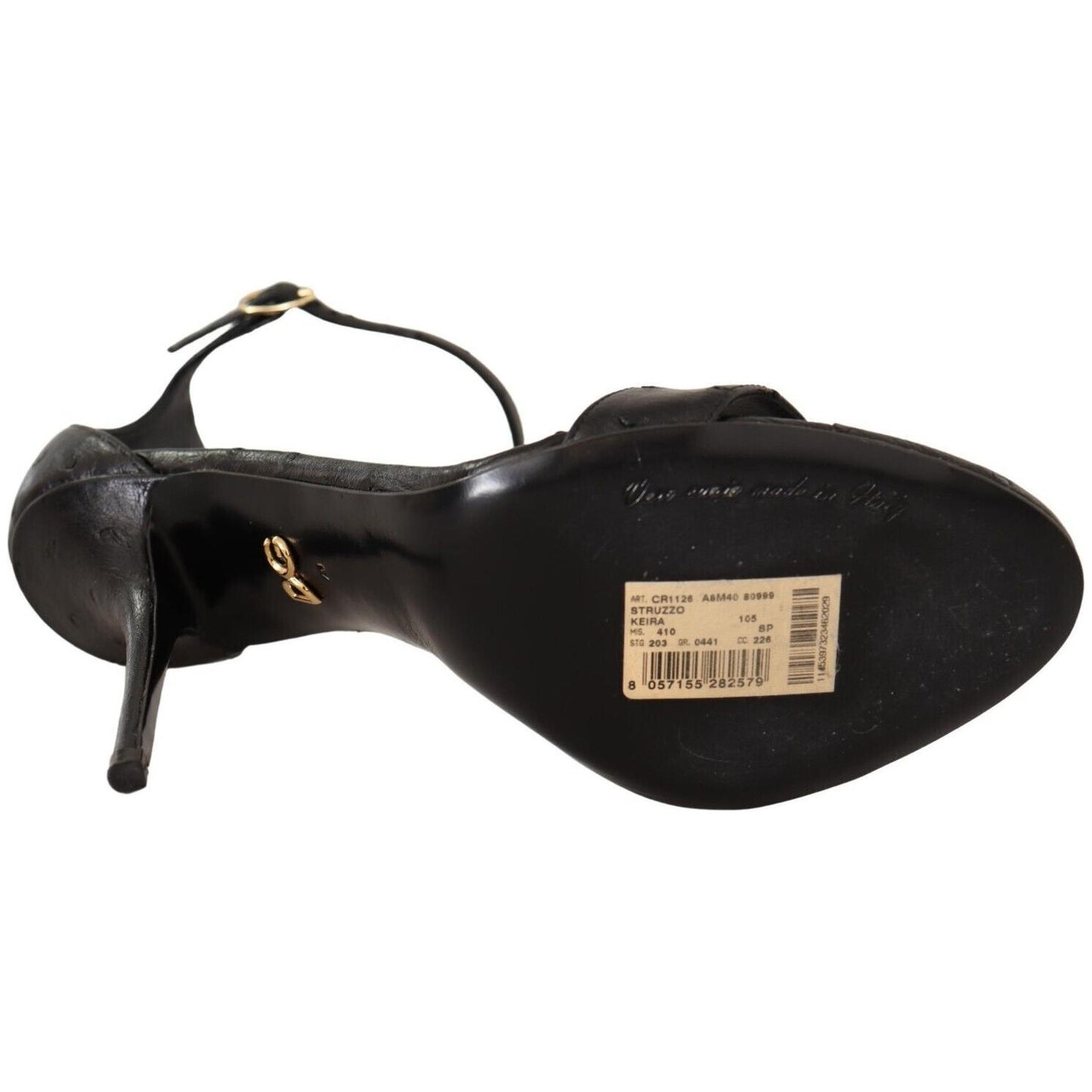 Dolce & Gabbana Elegant Ostrich Leather Ankle Strap Heels Dolce & Gabbana Black