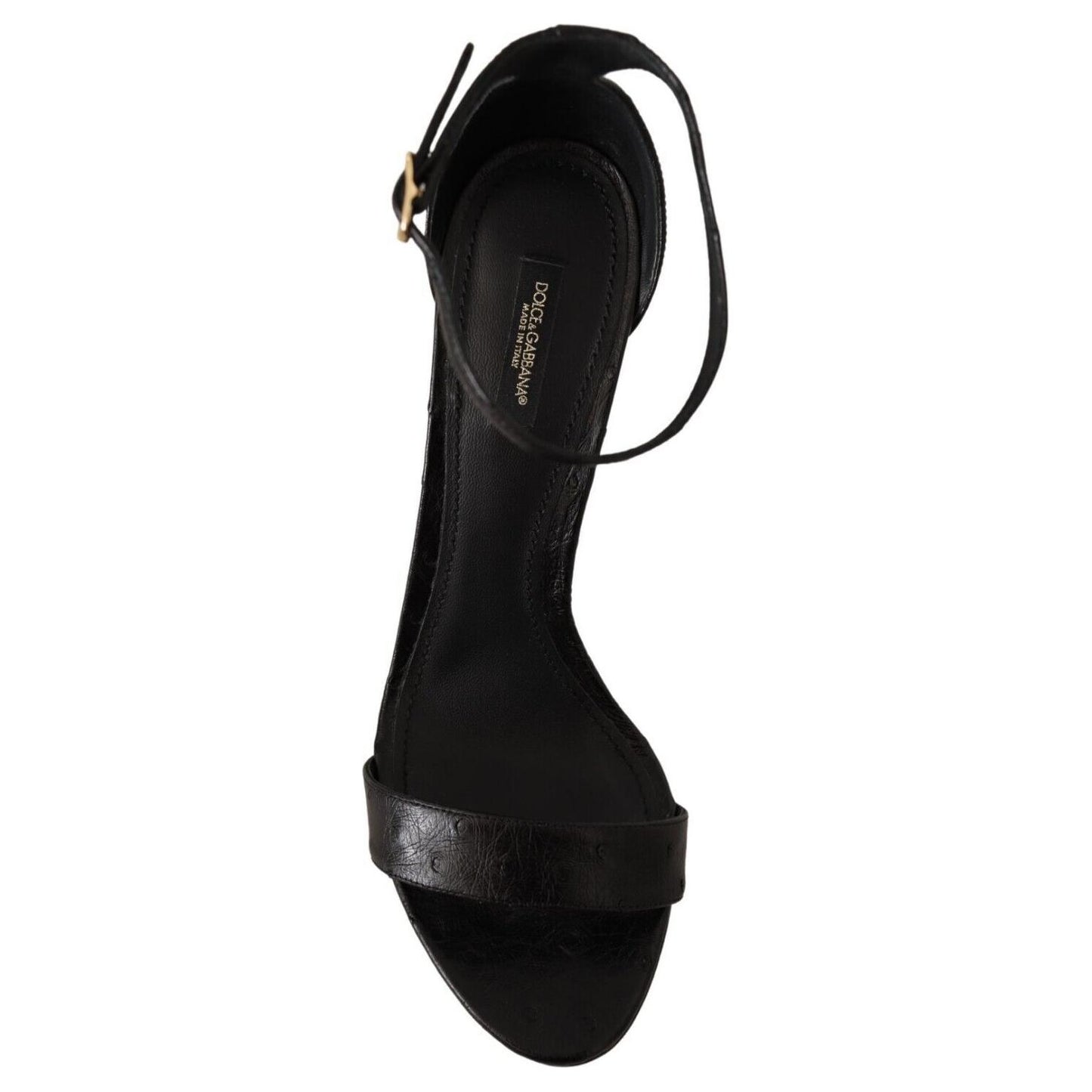 Dolce & Gabbana Elegant Ostrich Leather Ankle Strap Heels Dolce & Gabbana Black