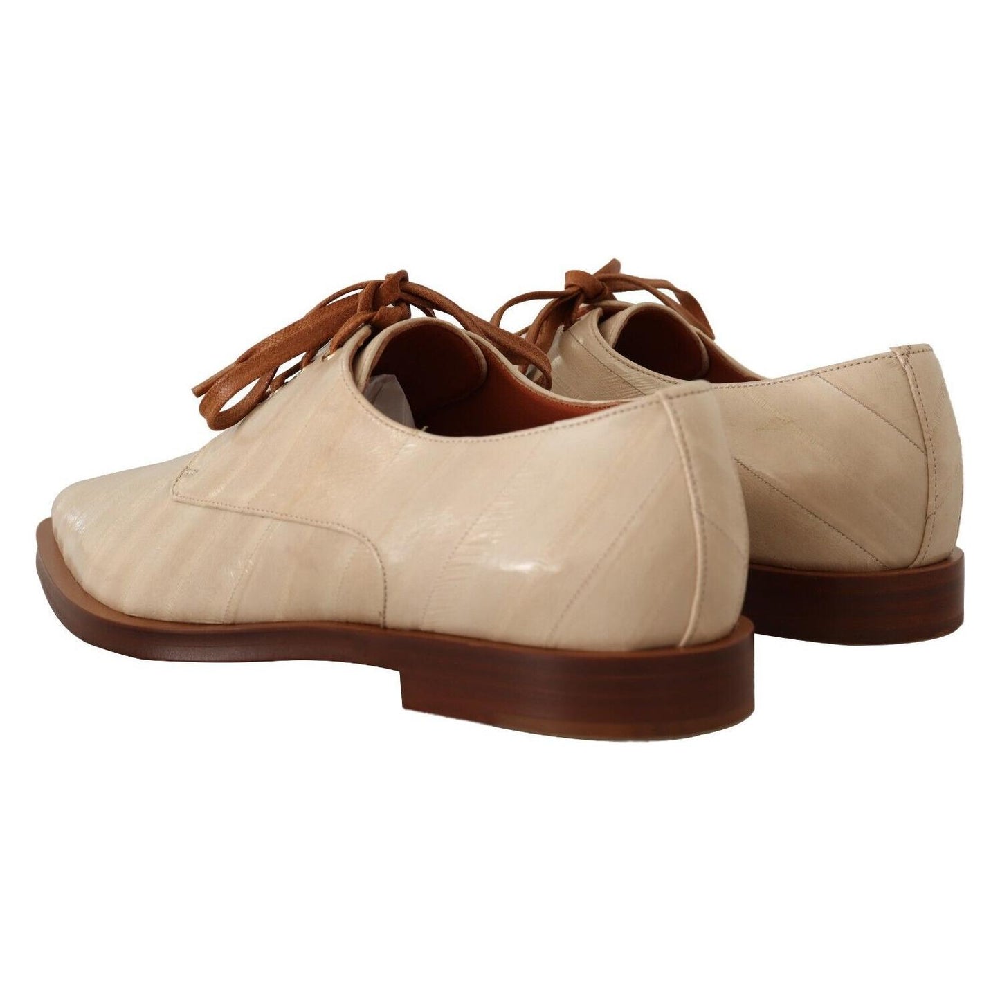 Dolce & Gabbana Elegant Beige Eel Leather Formal Flats Dolce & Gabbana Tan