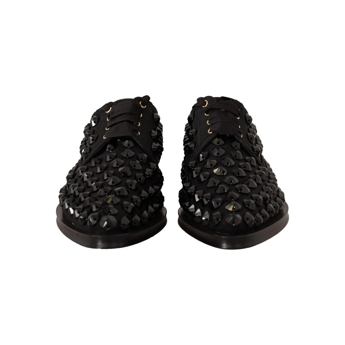 Dolce & Gabbana Elegant Gros Grain Lace-Up Jeweled Flats Dolce & Gabbana Black
