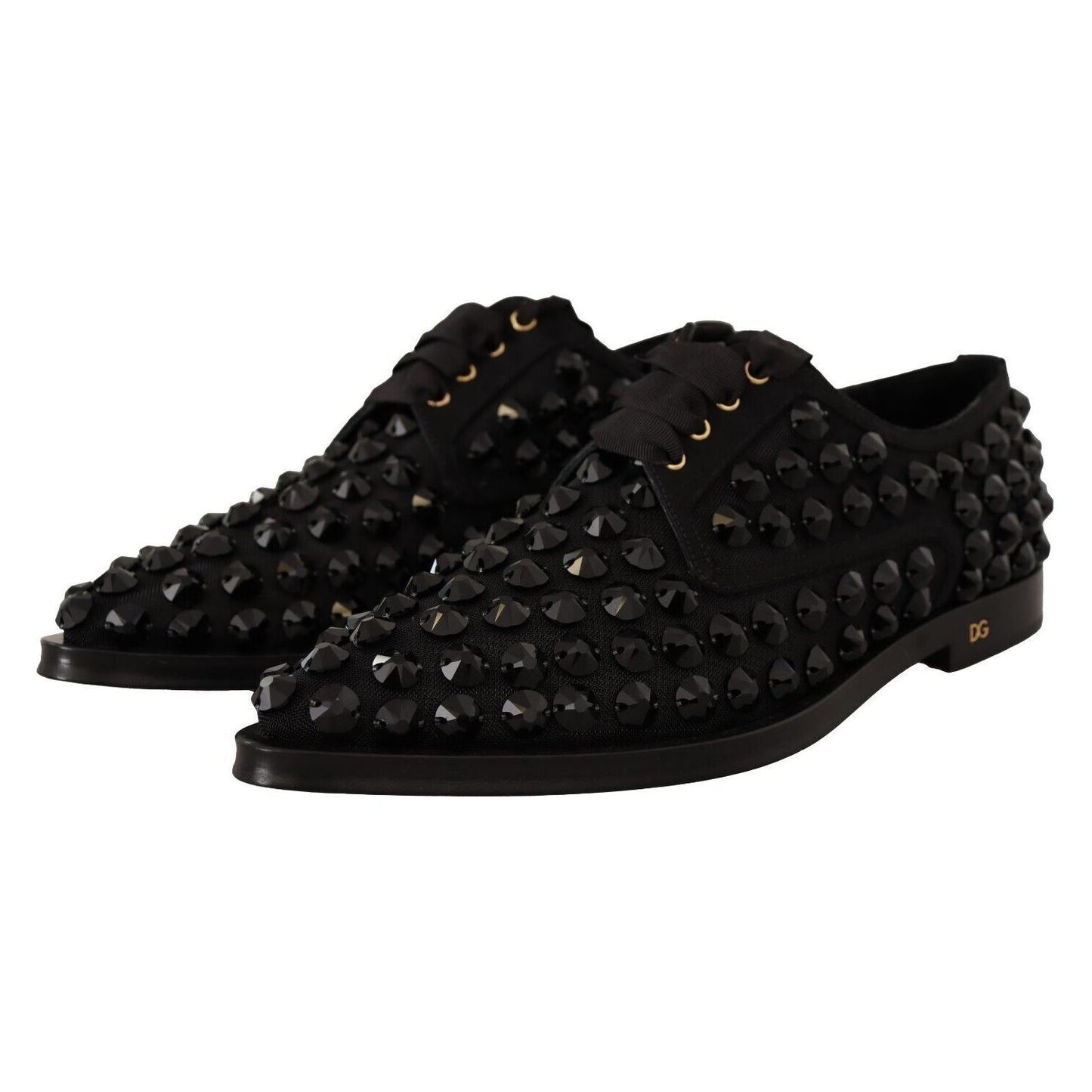 Dolce & Gabbana Elegant Gros Grain Lace-Up Jeweled Flats Dolce & Gabbana Black