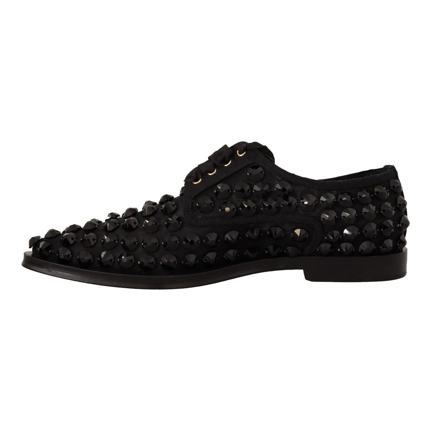 Dolce & Gabbana Elegant Gros Grain Lace-Up Jeweled Flats Dolce & Gabbana Black