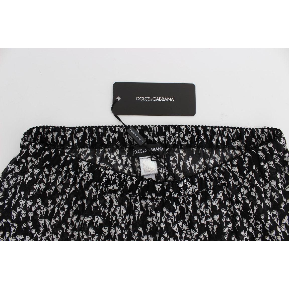 Dolce & Gabbana Elegant Black & White Floral Lace Silk Shorts Dolce & Gabbana Black